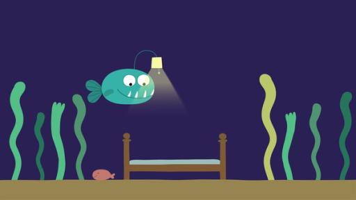 Rechte: KiKA/SWR/Studio FILM BILDER/Julia Ocker Der kleine Anglerfisch legt sich zu Bett.