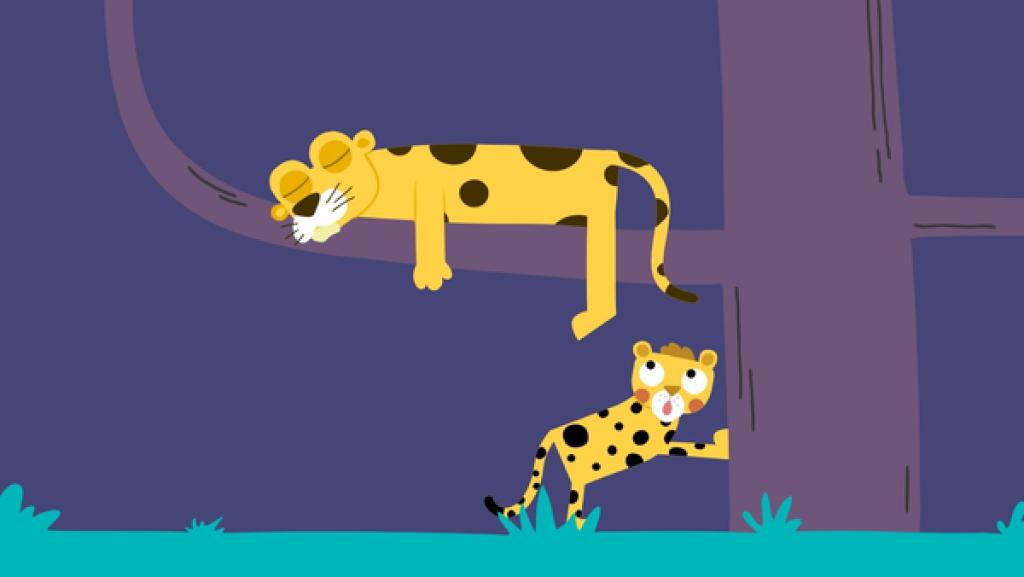 Rechte: KiKA/SWR/Julia Ocker Mit seinem Schwanz um den Ast gewickelt, hält sich der Leopard fest.