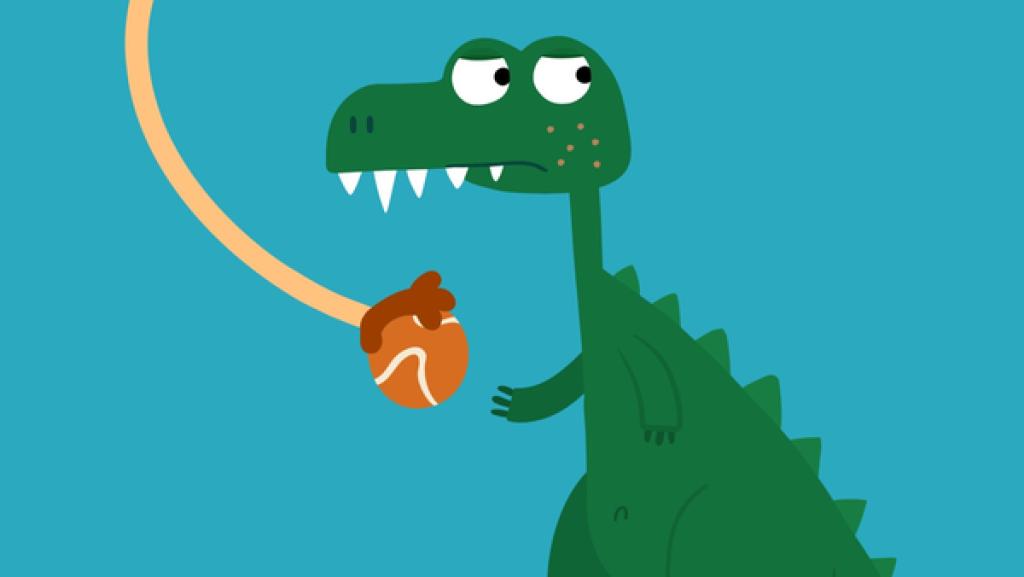 Rechte: KiKA/SWR/Julia Ocker Der Affe klaut dem Tiger den Ball.