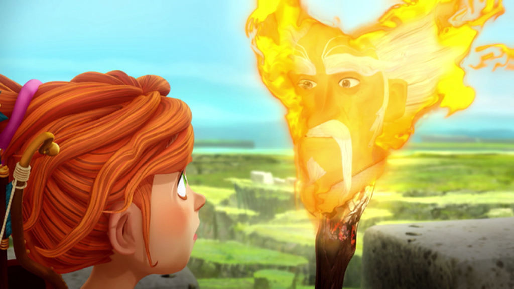 Mädchen hält eine Fackel in der Hand, in deren Flamme ein Männergesicht zu sehen ist. | Rechte: SWR Mädchen hält eine Fackel in der Hand, in deren Flamme ein Männergesicht zu sehen ist.