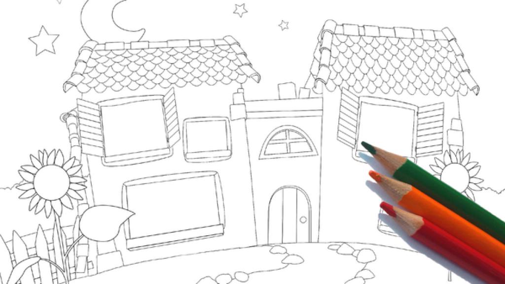 Ausmalbilder vom Baumhaus und Gute-Nacht-Haus