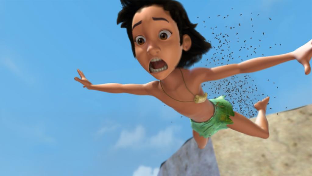 Mogli ist in ein riesiges Bienennest getreten. Als einzige Rettung bleibt ihm der Sprung ins Wasser.