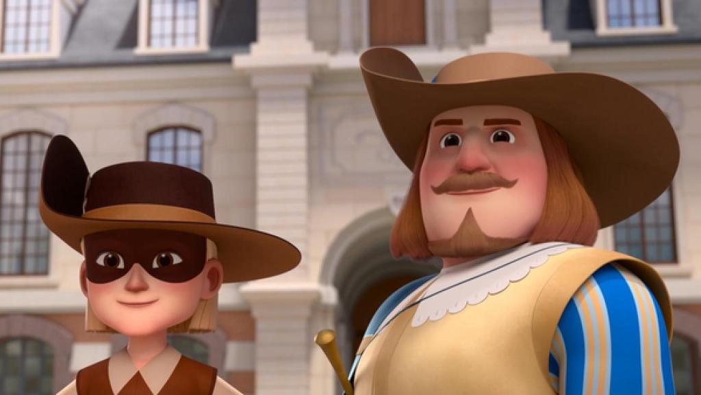 Wir sehen im Hof des Louvre den selbstbewusst grinsenden Jussac in Musketierkluft. Neben ihm steht de Tréville und schaut erstaunt.