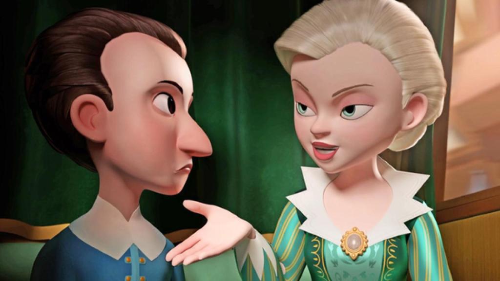 Der junge Henri und Milady sitzen nebeneinander. Henri schaut mit skeptischem Blick und heruntergezogenen Mundwinkeln zu Milady, die erklärend und mit erwartungsvollem Blick zu ihm schaut. Sie hält ihm ihre rechte Hand geöffnet hin.