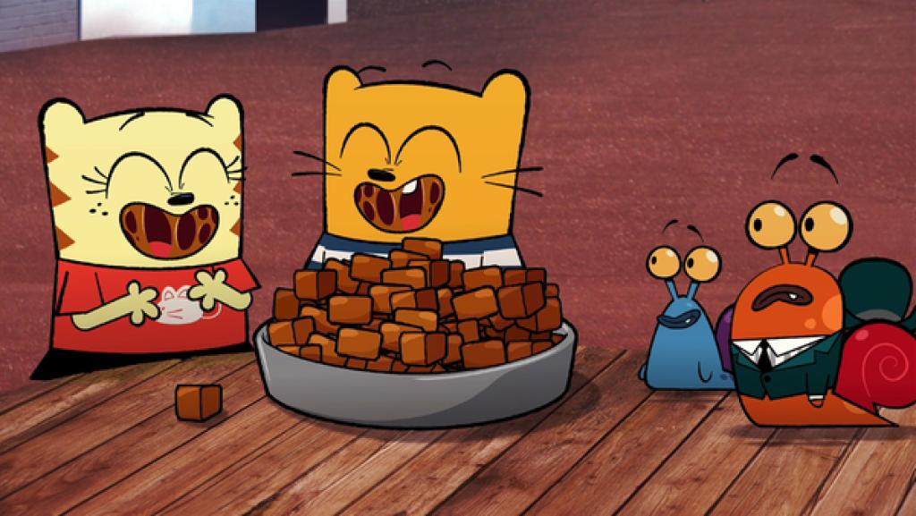 Moon und Ollie lieben englische Toffees, Stanley und sein Cousin gucken zu.