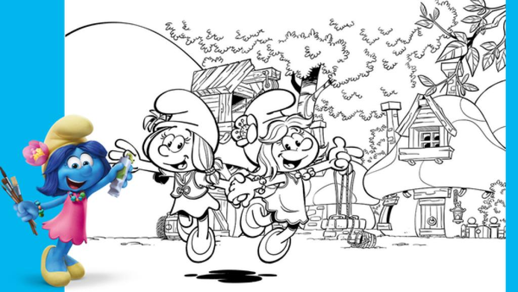 Ausmalbild "Blüte und Lily" | Rechte: KiKA/Peyo Productions, Dupuis Édition & Audiovisuell 2020 Male Schlumpfblüte und Schlumpflily wieder bunt an!