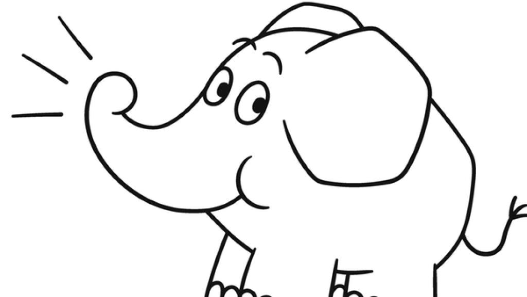 Der kleine blaue Elefant trötet mit seinem Rüssel. 