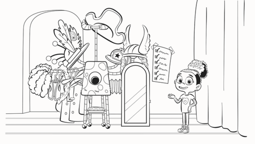 Ausmalbild - Esme und die Monsterkiste | Rechte: KiKA/Nelvana Ausmalbild - Esme und die Monsterkiste