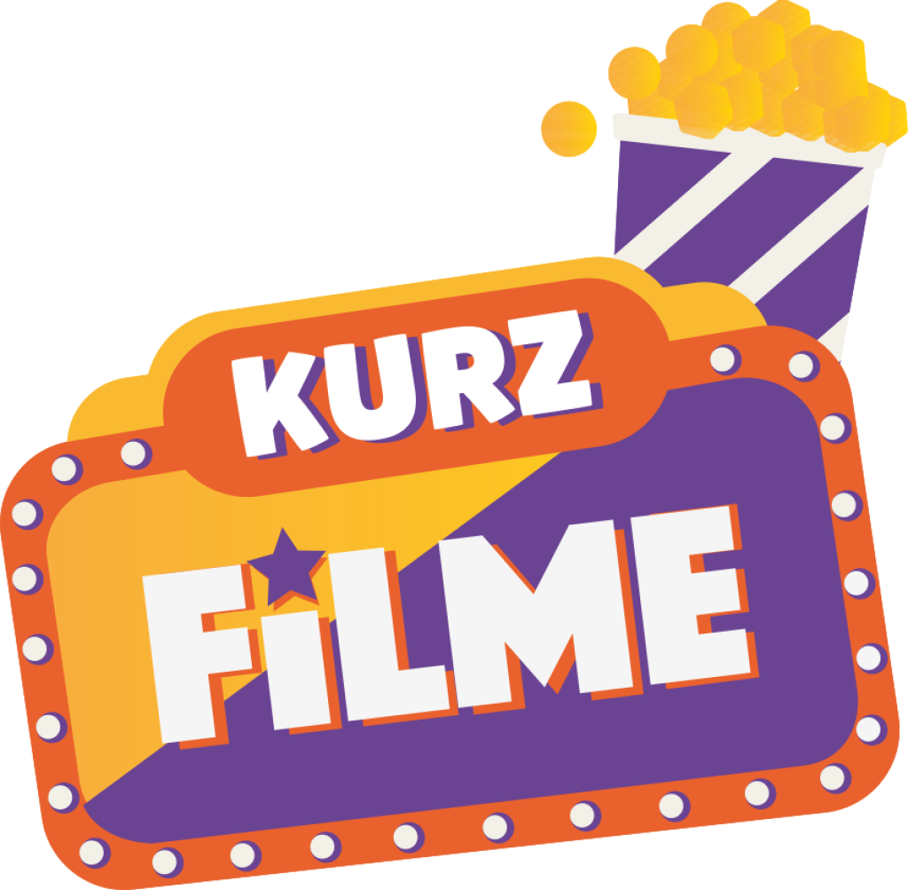 eine Filmklappe vor lila Hintergrund mit goldenen Sternen