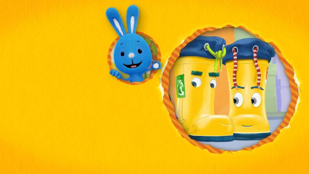 Die Gummistiefel Torf und Buddel schauen sich an.