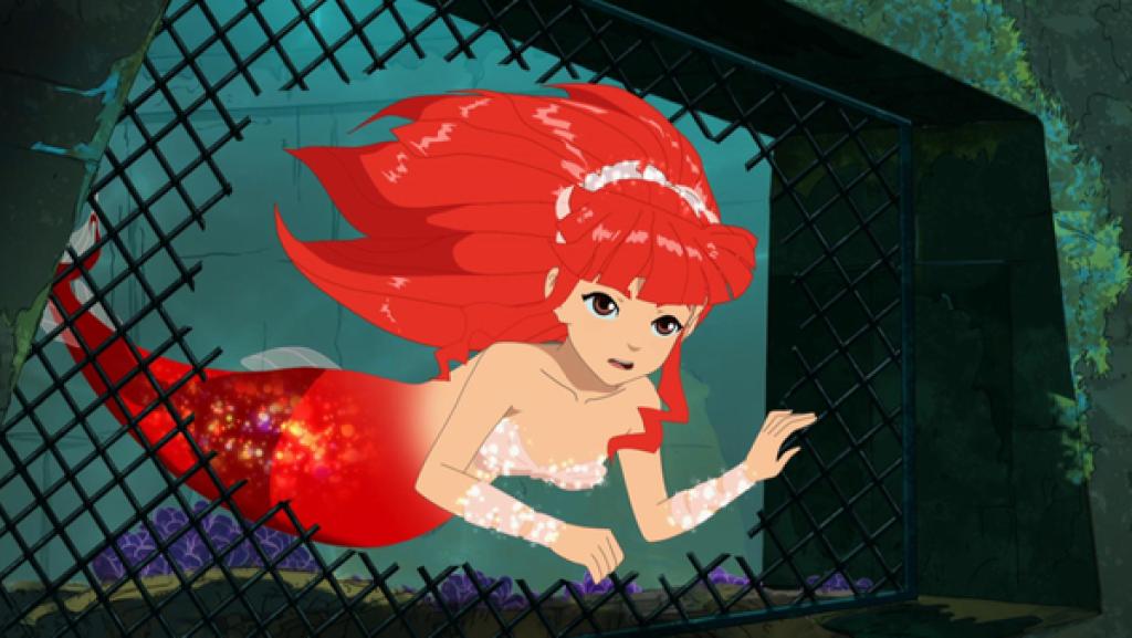 Rikki schwimmt durch ein kaputtes Eisengitter.