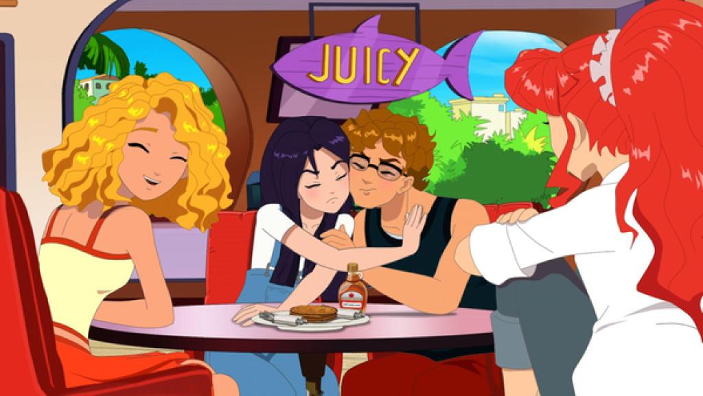 Emma, Cleo, Lewis und Rikki sitzen gemeinsam am Tisch