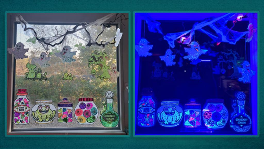 Fenster mit Halloween-Deko