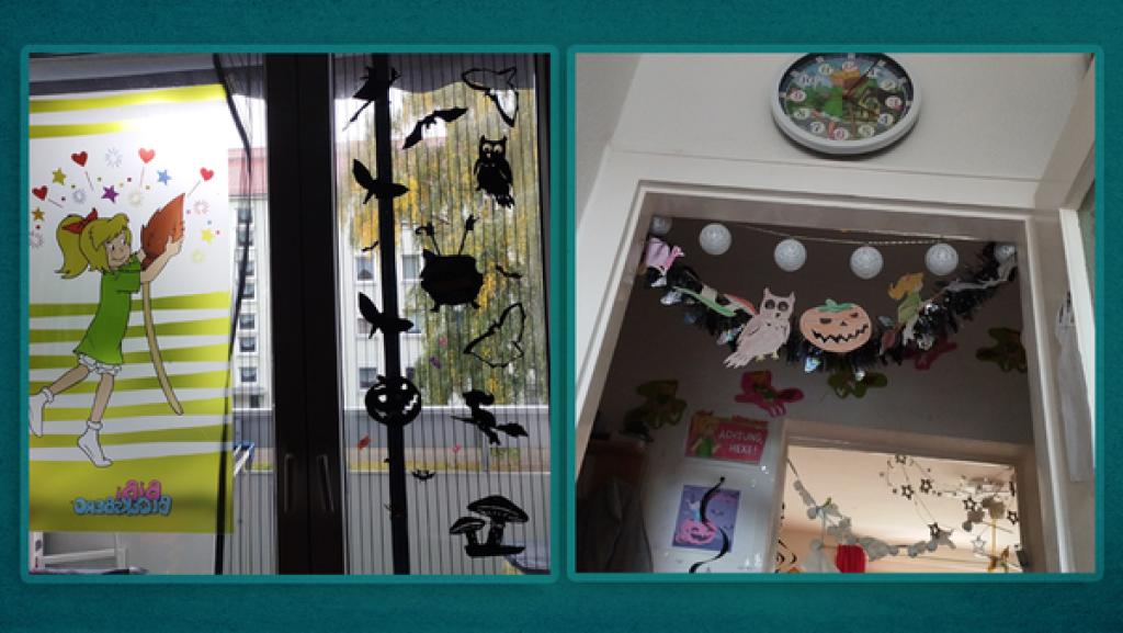 Fenster mit Halloween-Deko