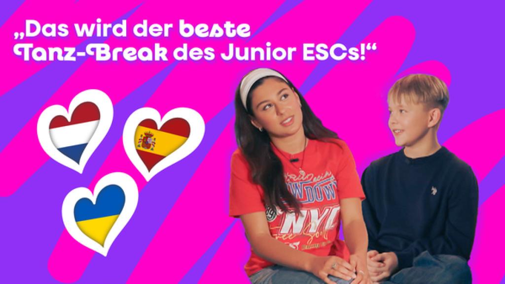 Susan und Bjarne vor pinkem Hintergrund. Neben ihnen Länderflaggen in Herzform.