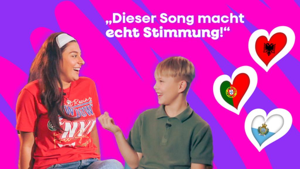 Susan und Bjarne vor pinkem Hintergrund. Neben ihnen Länderflaggen in Herzform.