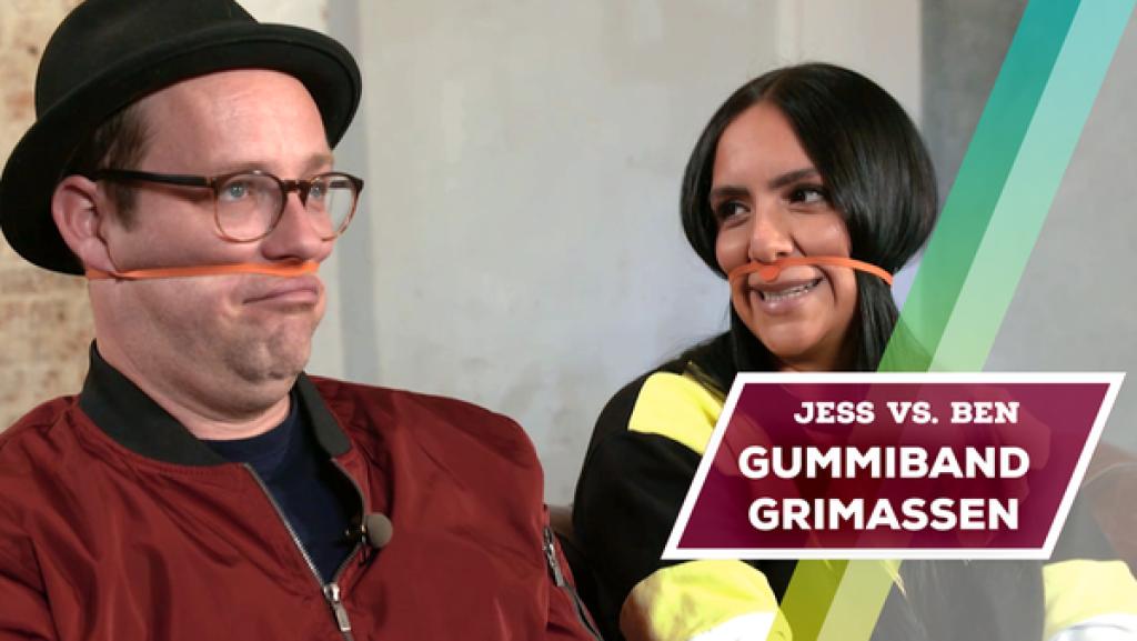 Endlich-Freitag-Video: Jess vs. Ben - Gummiband-Grimassen | Rechte: KiKA Jess vs. Ben - Gummiband-Grimassen