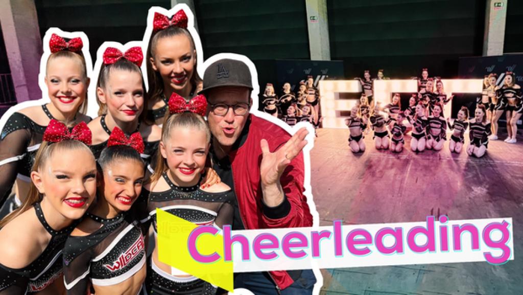 Rechte: KiKA/Jess Schoene Eine Fotomontage: links im Vordergrund einige der leverkusener Wildcats mit Ben. Im Hintergrund rechts sind weitere Wildcats zu sehen. Titel des Bildes: Cheerleading.
