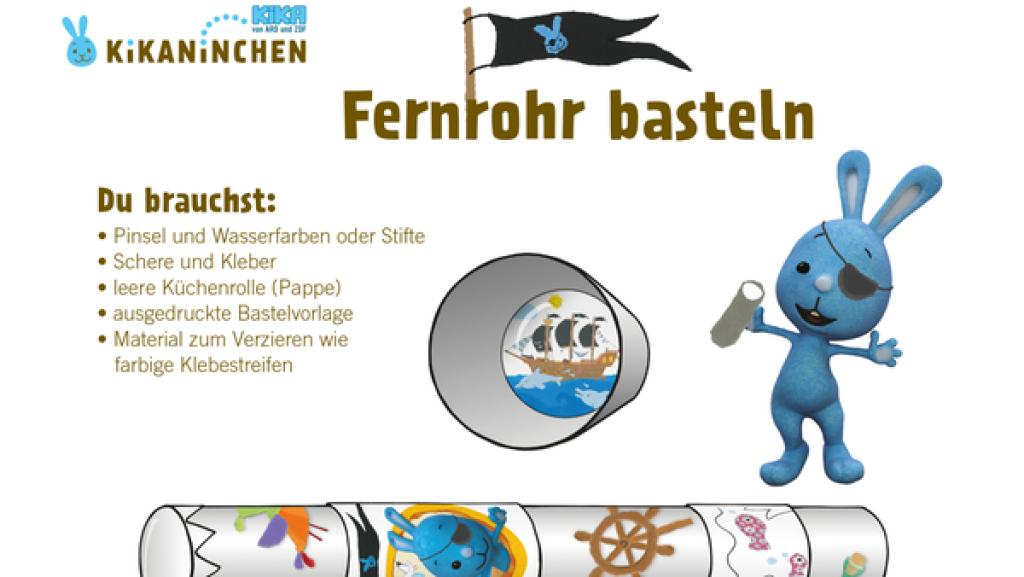 Die Bastelanleitung für ein Kikaninchen-Fernrohr zum Ausdrucken.