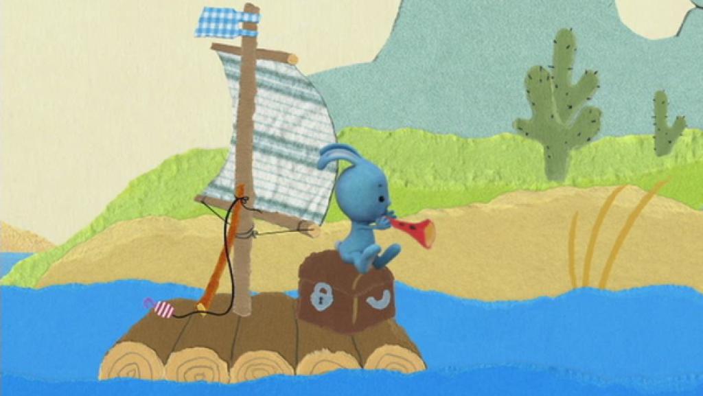 Ein Lama spielt Panflöte | Rechte: KiKA Kikaninchen spielt auf einem Floß eine besondere Flöte.