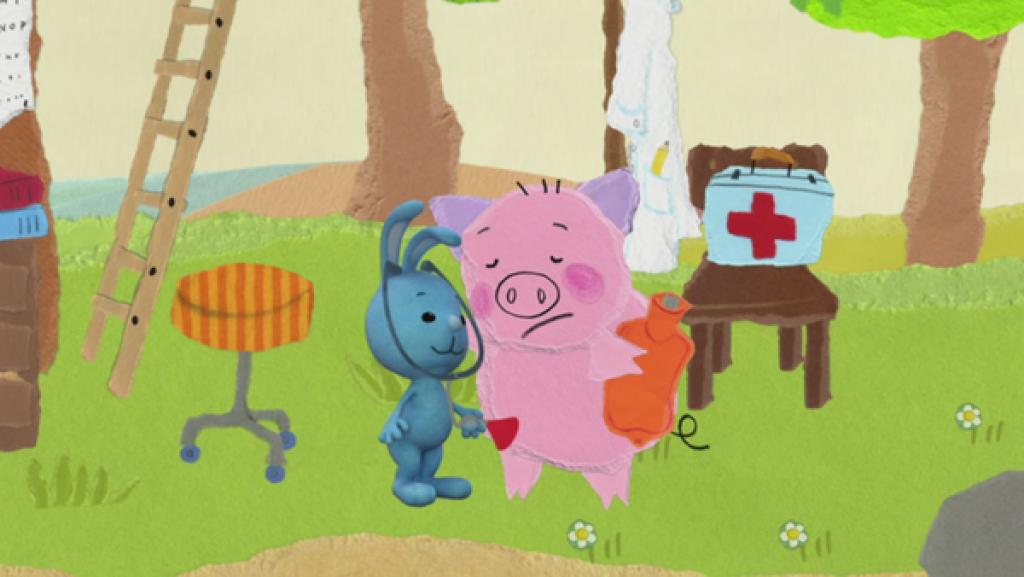 Kikaninchen verarztet ein Schwein.