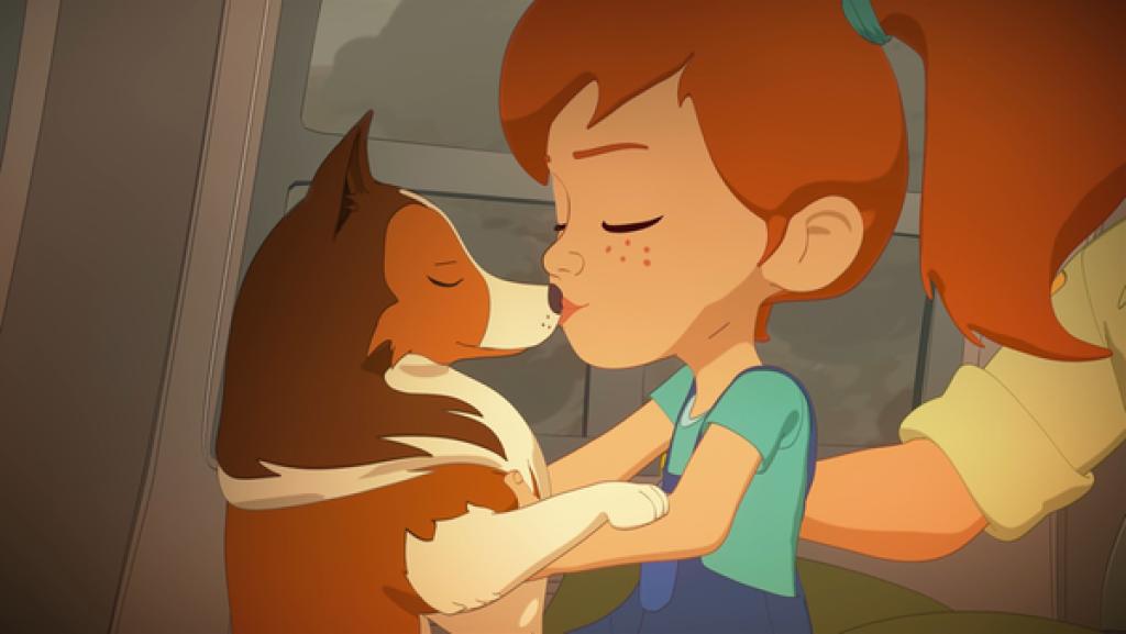 Endlich in Sicherheit vor den Bränden bedankt sich die kleine Zoé mit einem Küsschen bei der kleinen Lassie, die durch ihre Klugheit und Beherztheit maßgeblich zur Rettung beigetragen hat.