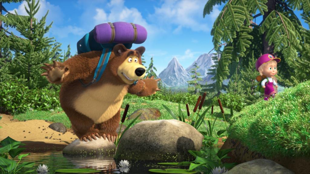 Der Bär muss mehr als einmal die von allen Naturerlebnissen begeisterte Mascha vor Stürzen und Unglücken retten.