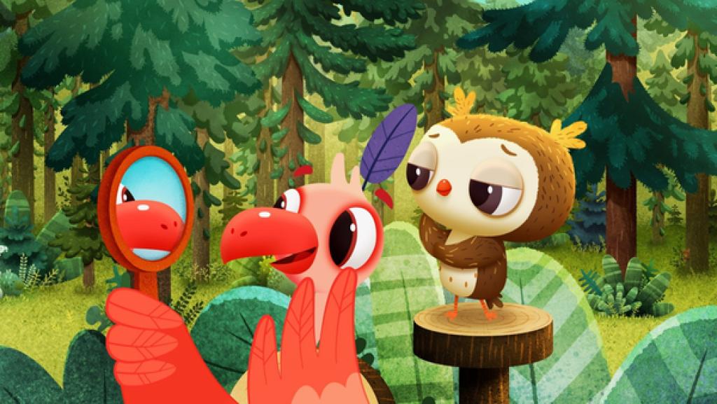 Rechte: KiKA/Sixteen South & Letko Ein Missgeschick von Doodle führt dazu, dass Odo einen neuen Trend kreiert. So entsteht der Club der lila Federn.