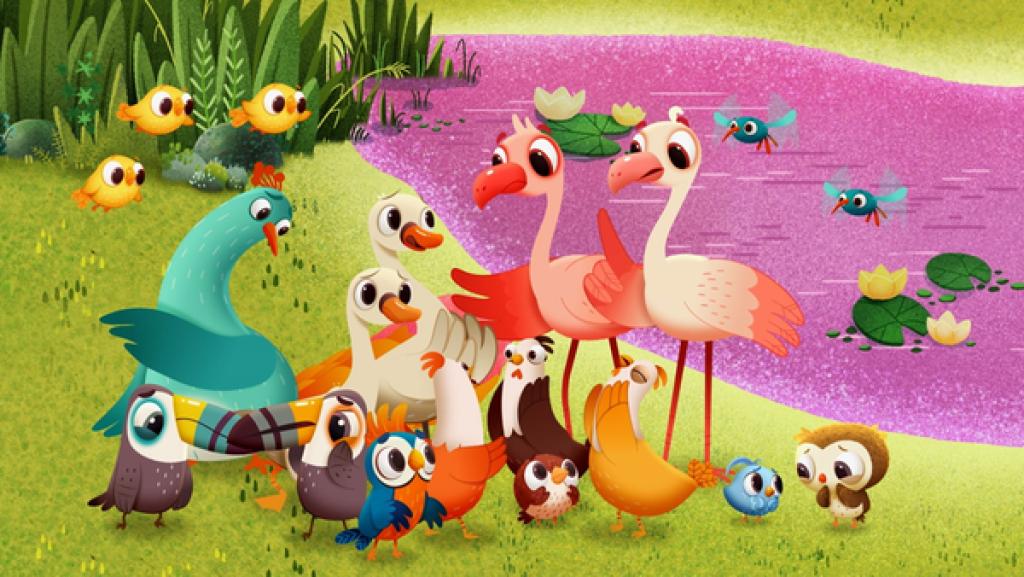 Rechte: KiKA/Sixteen South & Letko Odo und Doodle sollen nach dem Waldtag am Teich für Ordnung sorgen.