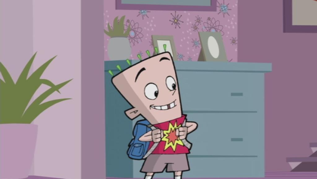 Vinnie steht mit Schulranzen imTreppenhaus.