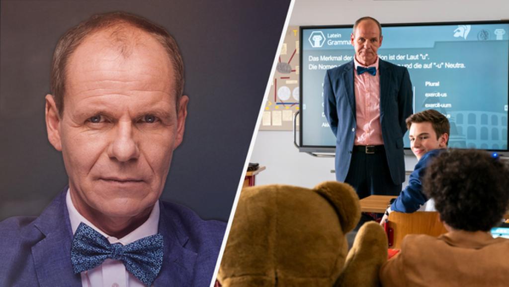 Rechte: mdr / Saxonia Media / Thomas Dietze Collage: Olaf Burmeister neben seiner Schloss-Einstein-Rolle Herr Dr. Zech