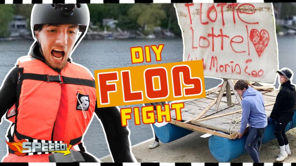 In dieser Challenge müssen die Teams ein Floß nur aus alten, gebrauchten Materialien bauen und damit um die Wette paddeln: Leon vom Team "Rote Rakete" (links) ist startklar.