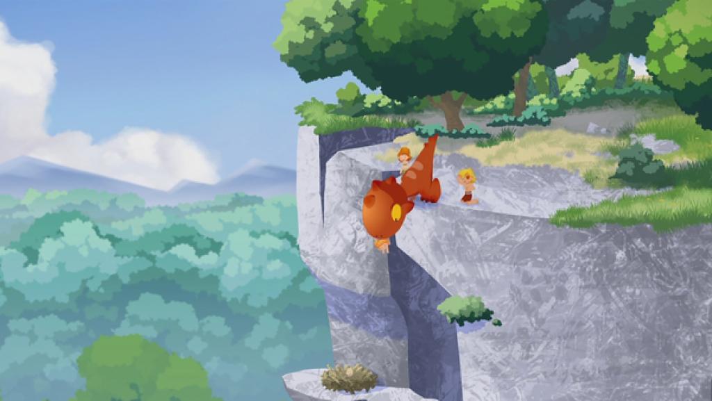 Tumtum kann Kori gerade noch halten, als sie beim Betrachten des Adlerhorsts abrutscht.