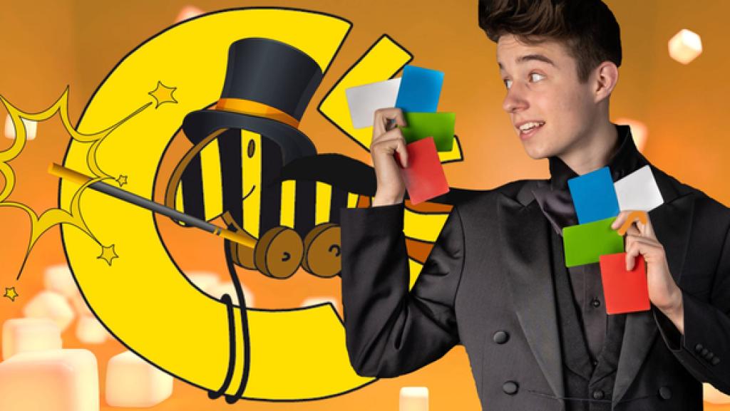 Zauberer Maurice Grange vor Tigerenten Club Logo