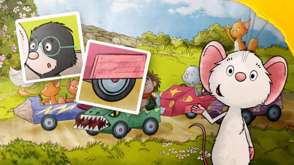Ruper und Billy sitzen jeweils in einem Rennauto