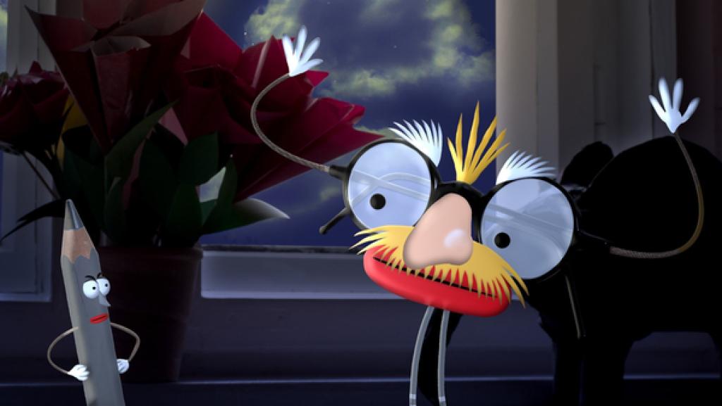 Die kleine Lampe hört Gezeter vom Schreibtisch. Der Bleistift hat eine Sonne gezeichnet. Die Brille meint, es wäre ein Ei!