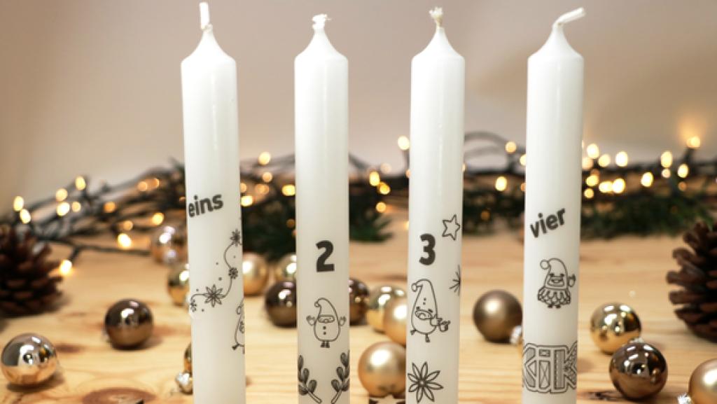 Kerzen bedrucken | Rechte: KiKA vier Kerzen mit Zahlen und KiKA-Wichteln