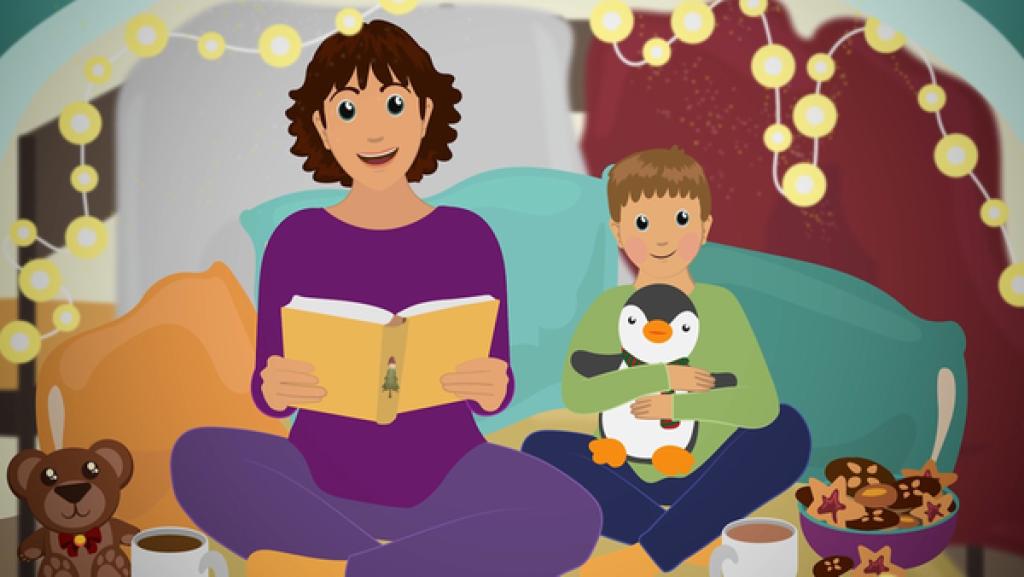 Lese-Iglu | Rechte: KiKA Mama und Kind sitzen in einem selbstgebauten Iglu aus Stoff.